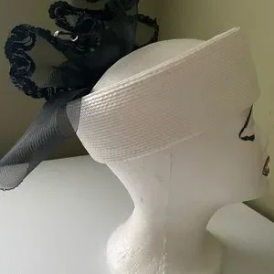 Stylish White w/ Black Embellished Bow Dress / Church Hat Unbranded | Accessories | Stylish White W Black Embellished  main image 2